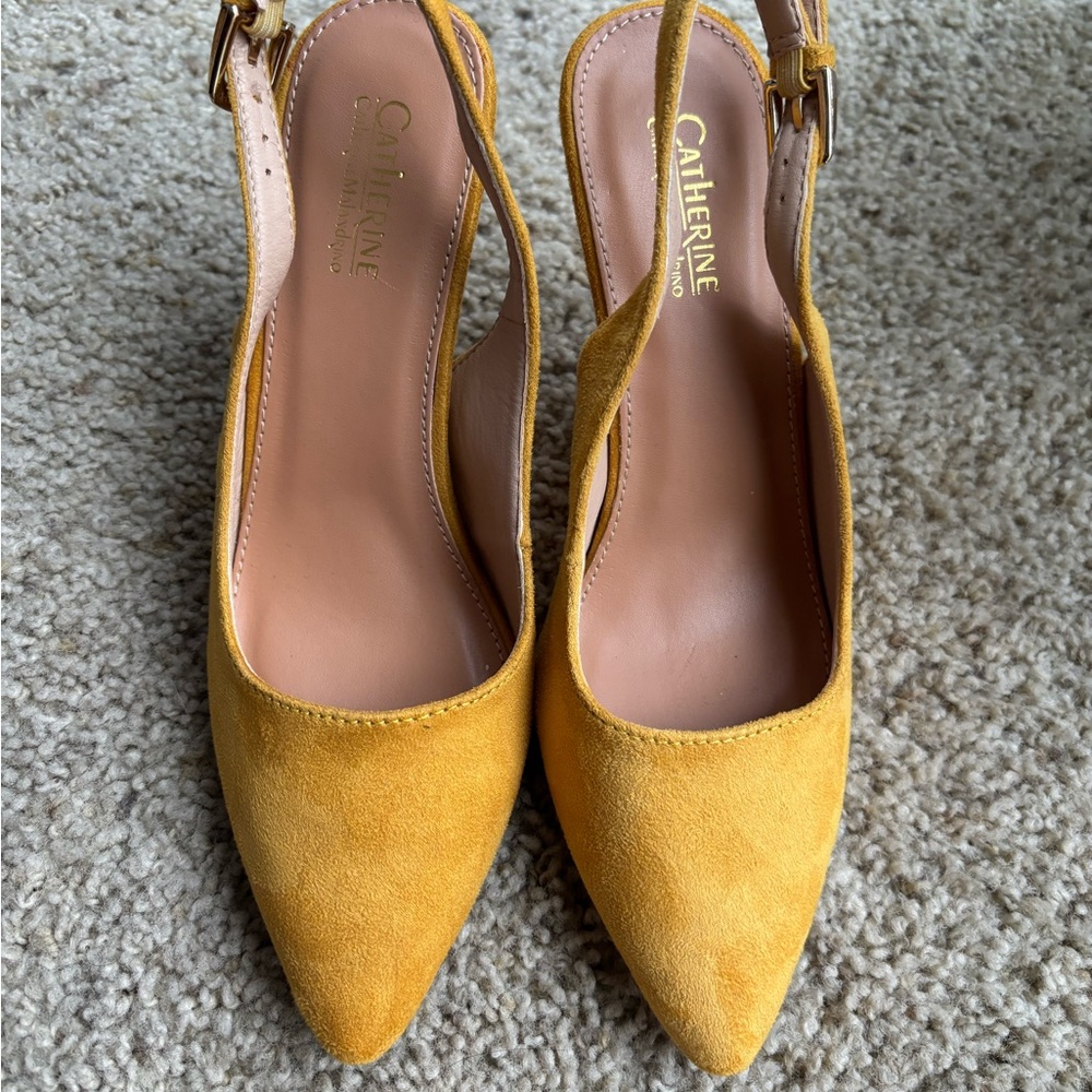 Catherine Malandrino Yellow Suede Slingback Heels
